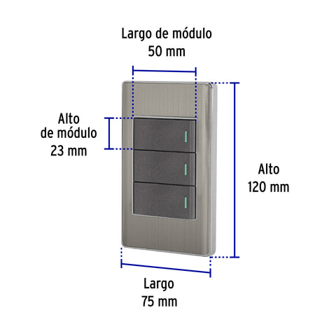 Placa armada acero 2 interruptores 1 de 3 vías 1 mód,Lisboa | PA-APTR-ELA | 47837