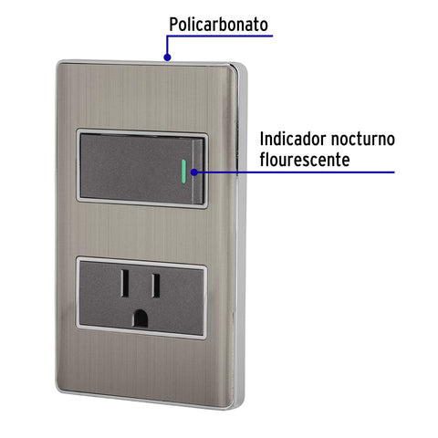 Placa armada acero interruptor y contacto 1 módulo, Lisboa | PA-APCO1-LA | 47845