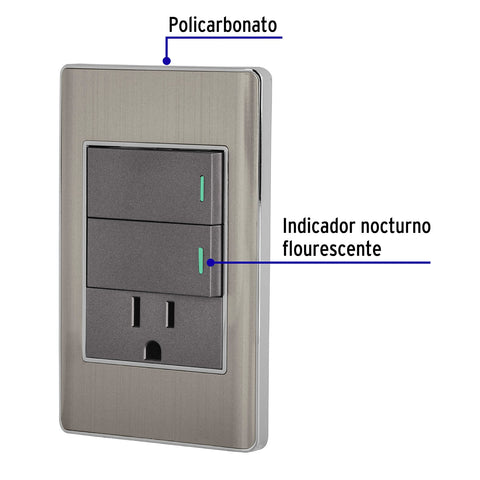 Placa armada acero 2 interruptores y contacto 1 mód,Lisboa | PA-APCO-L2A | 47847