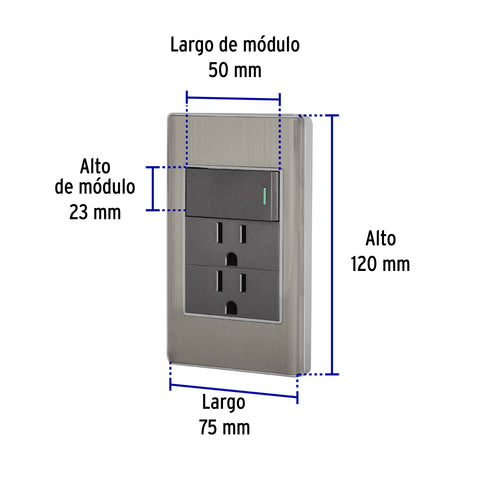 Placa armada acero interruptor y 2 contactos 1 mód, Lisboa | PA-APCO-L3A | 47848