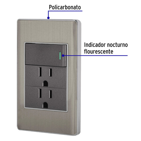 Placa armada acero interruptor y 2 contactos 1 mód, Lisboa | PA-APCO-L3A | 47848