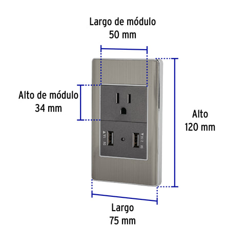 Placa armada acero contacto y 2 puertos USB 1.5 mód, Lisboa | COUSB-LA | 47851