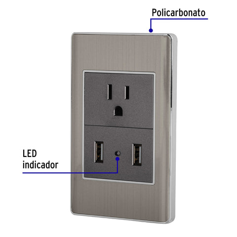 Placa armada acero contacto y 2 puertos USB 1.5 mód, Lisboa | COUSB-LA | 47851