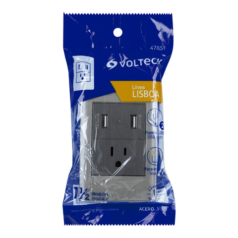 Placa armada acero contacto y 2 puertos USB 1.5 mód, Lisboa | COUSB-LA | 47851