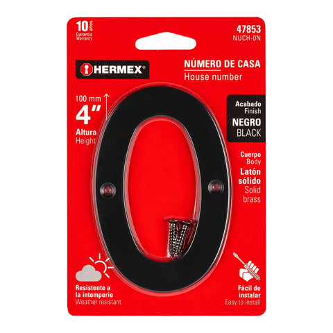 Número 0 de latón sólido 4', negro, HERMEX | NUCH-0N | 47853