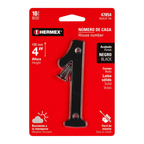 Número 1 de latón sólido 4', negro, HERMEX | NUCH-1N | 47854