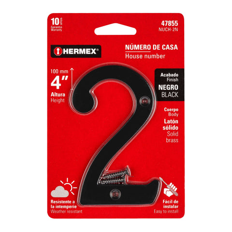 Número 2 de latón sólido 4', negro, HERMEX | NUCH-2N | 47855