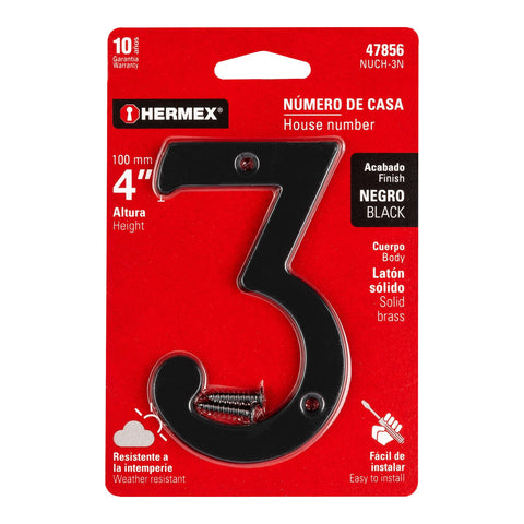 Número 3 de latón sólido 4', negro, HERMEX | NUCH-3N | 47856