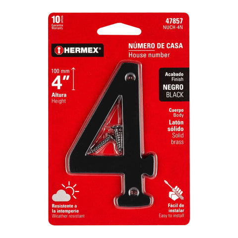 Número 4 de latón sólido 4', negro, HERMEX | NUCH-4N | 47857
