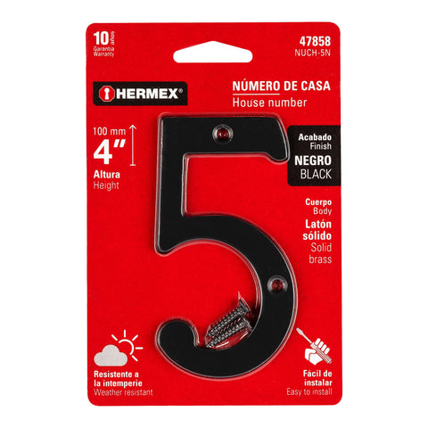 Número 5 de latón sólido 4', negro, HERMEX | NUCH-5N | 47858