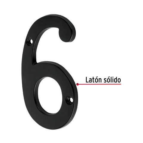 Número 6 de latón sólido 4', negro, HERMEX | NUCH-6N | 47859