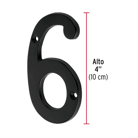 Número 6 de latón sólido 4', negro, HERMEX | NUCH-6N | 47859