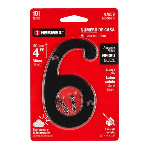 Número 6 de latón sólido 4', negro, HERMEX | NUCH-6N | 47859