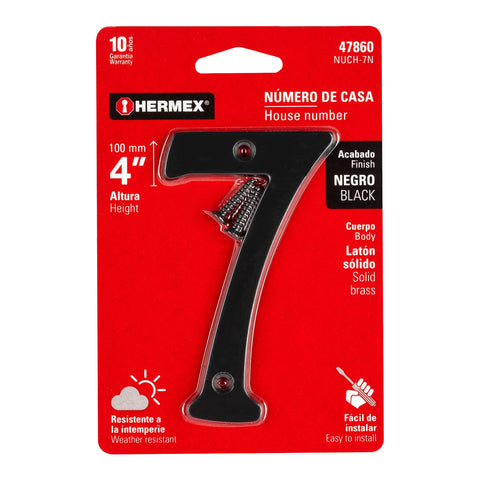 Número 7 de latón sólido 4', negro, HERMEX | NUCH-7N | 47860