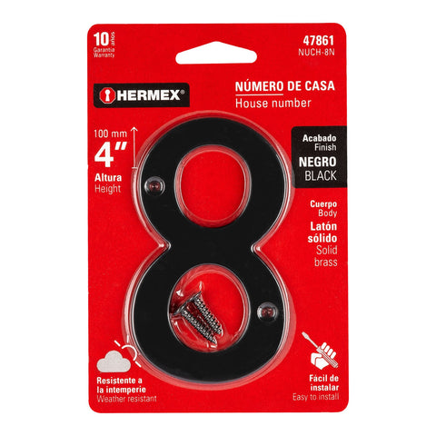 Número 8 de latón sólido 4', negro, HERMEX | NUCH-8N | 47861