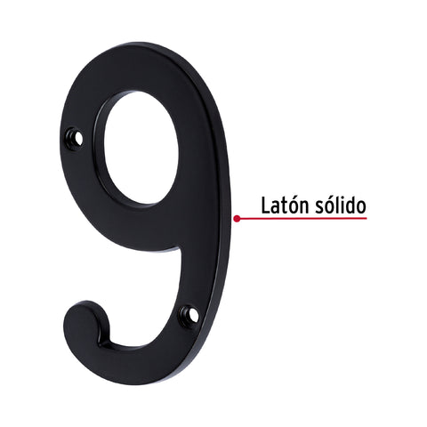 Número 9 de latón sólido 4', negro, HERMEX | NUCH-9N | 47862