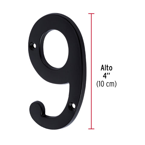 Número 9 de latón sólido 4', negro, HERMEX | NUCH-9N | 47862