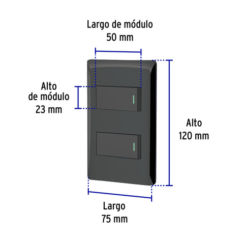 Placa armada negra con 2 interruptores 1 módulo, Lisboa | PA-APDO1-LN | 47887