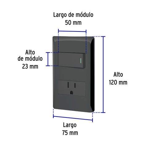 Placa armada negra interruptor y contacto 1 módulo, Lisboa | PA-APCO1-LN | 47898