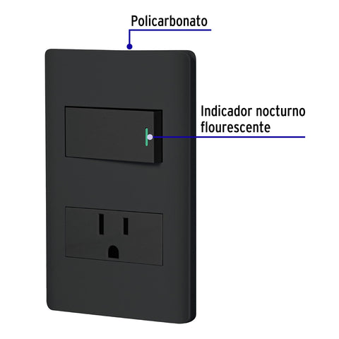 Placa armada negra interruptor y contacto 1 módulo, Lisboa | PA-APCO1-LN | 47898