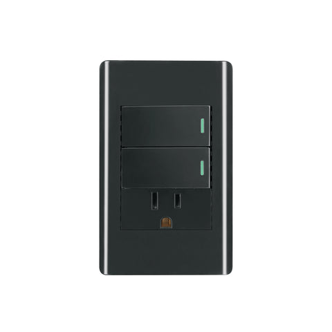 Placa armada negra 2 interruptores y contacto 1 mód,Lisboa | PA-APCO-L2N | 47900