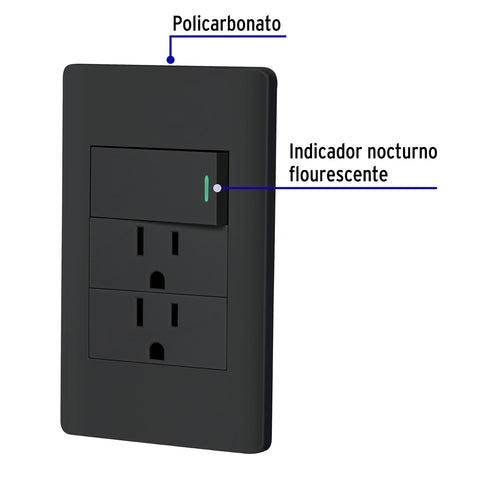 Placa armada negra interruptor y 2 contactos 1 mód, Lisboa | PA-APCO-L3N | 47901
