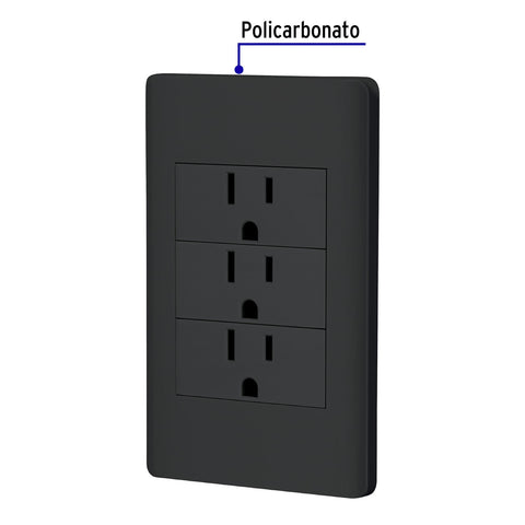 Placa armada negra 3 contactos 1 módulo, Lisboa, Volteck | PA-COTR-LN | 47903