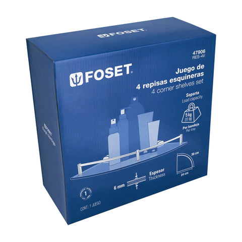 Juego de 4 repisas esquineras de vidrio, FOSET | RES-4V | 47906