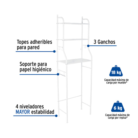 Mueble organizador blanco para baño con 3 repisas, FOSET | OWC-3 | 47907