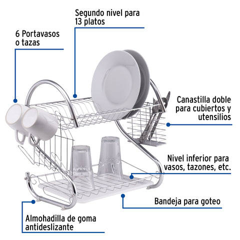 Escurridor de acero cromado con 2 niveles para trastes | ETR-2 | 47908