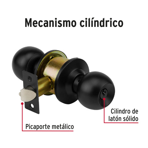 Cerradura pomo, negro, esfera, entrada, HERMEX | CEPO-61E | 47909