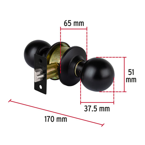 Cerradura pomo, negro, esfera, entrada, HERMEX | CEPO-61E | 47909