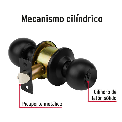Cerradura pomo, negro, esfera, recámara, HERMEX | CEPO-61R | 47910