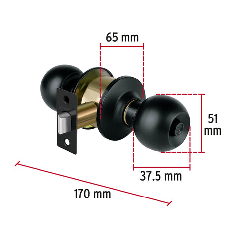 Cerradura pomo, negro, esfera, baño, HERMEX | CEPO-61B | 47911