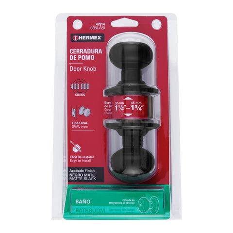 Cerradura pomo, negro, oval, baño, HERMEX | CEPO-62B | 47914