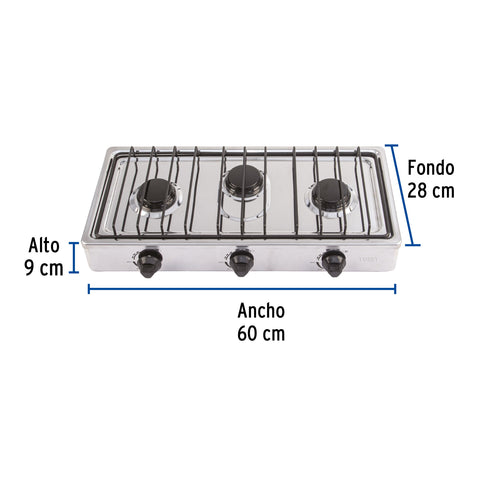Parrilla de gas de sobreponer 3 quemadores, inox, FOSET | PAGA-3X | 47920