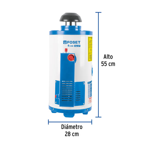 Calentador de paso, rápida recup, 6L, 1 serv, gas LP, FOSET | CALE-6PA | 47921