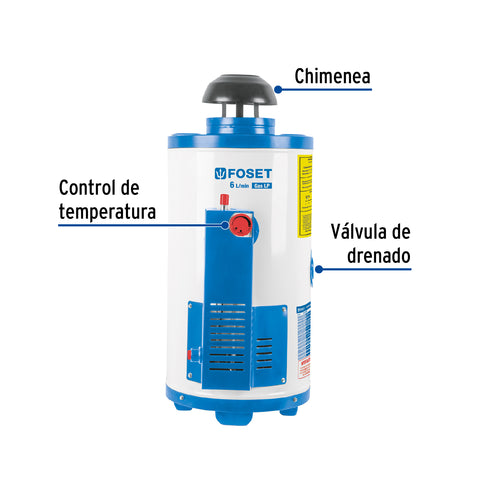 Calentador de paso, rápida recup, 6L, 1 serv, gas LP, FOSET | CALE-6PA | 47921