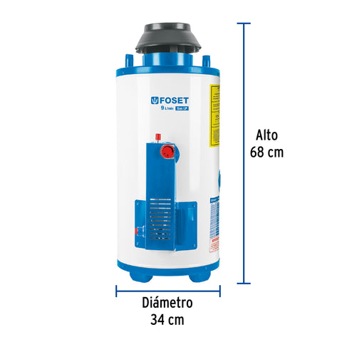 Calentador de paso, rápida recup, 9L, 2 serv, gas LP, FOSET | CALE-9PA | 47922