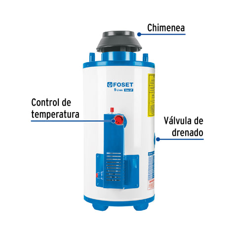 Calentador de paso, rápida recup, 9L, 2 serv, gas LP, FOSET | CALE-9PA | 47922