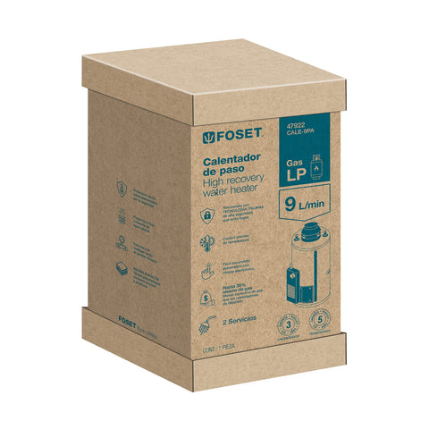 Calentador de paso, rápida recup, 9L, 2 serv, gas LP, FOSET | CALE-9PA | 47922