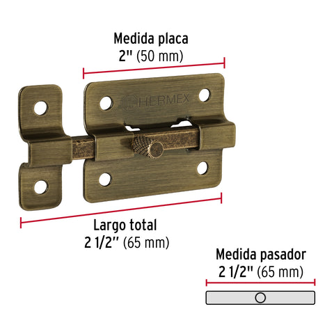 Pasador de barra plana 2', latón antiguo, HERMEX | PAA-35 | 47925