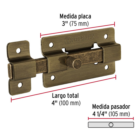 Pasador de barra plana 3', latón antiguo, HERMEX | PAA-36 | 47926