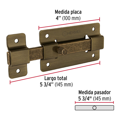 Pasador de barra plana 4', latón antiguo, HERMEX | PAA-37 | 47927