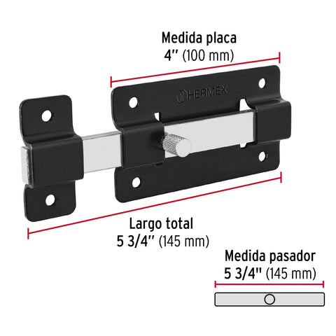 Pasador de barra plana 4', negro, HERMEX | PAN-37 | 47930