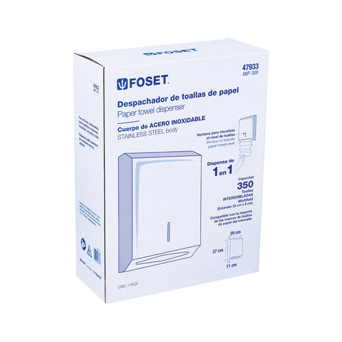 Dispensador de acero inox. para toallas de papel, FOSET | ABP-30X | 47933