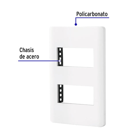 Placa blanca de 2 ventanas 1 módulo, línea Lisboa, Volteck | PPDO-LB | 47937