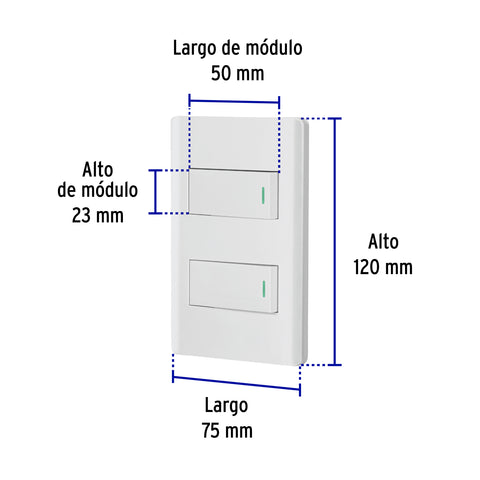 Placa armada blanca con 2 interruptores 1 módulo, Lisboa | PA-APDO1-LB | 47954