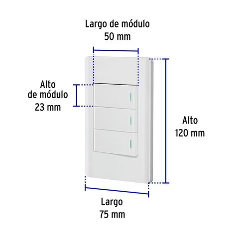 Placa armada blanca 3 interruptores 1 módulo, Lisboa | PA-APTR-LB | 47956