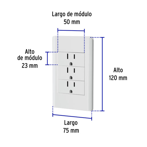 Placa armada blanca 3 contactos 1 módulo, Lisboa, Volteck | PA-COTR-LB | 47970